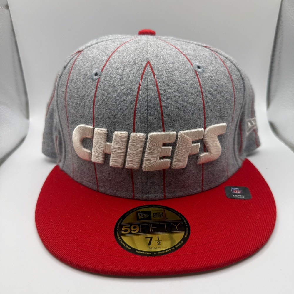 New Era 59FIFTY Kansas City Chiefs Pinstripe Fitted Hat 7 1/2 Gray Red NFL Cap